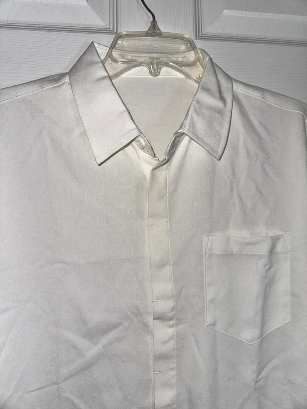 Classic White Ivory Off White Short-Sleeve Button-Down Shirt - Picture 5 of 7